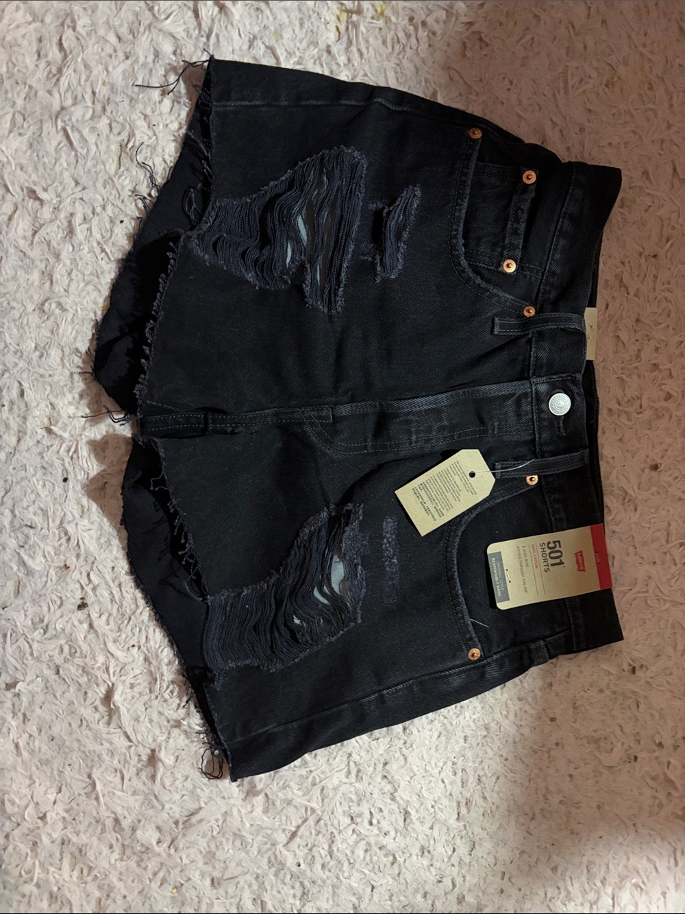 Levi's Black Distressed High-Rise Denim Shorts